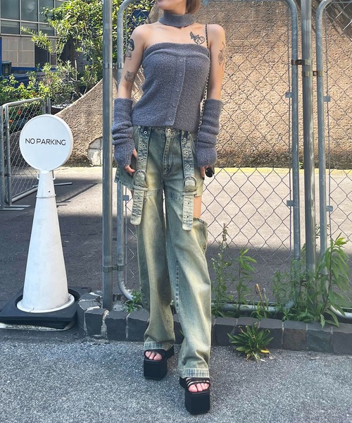 SPIRALGIRL（スパイラルガール）の「ベルトデザインサイドカットデニム（デニムパンツ・レディース・ブルー/ブラック・SMALL/MEDIUM）」の5枚目の写真