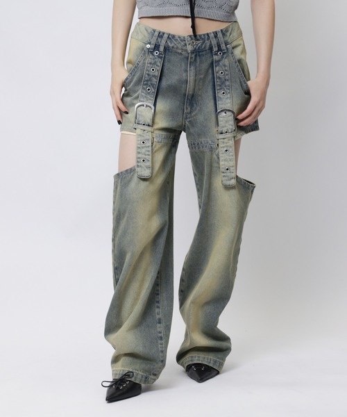 SPIRALGIRL（スパイラルガール）の「ベルトデザインサイドカットデニム（デニムパンツ・レディース・ブルー/ブラック・SMALL/MEDIUM）」の20枚目の写真