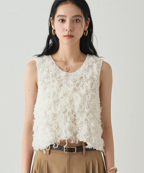 LOUNGEDRESS（ラウンジドレス）の「チュールループニットベスト（ベスト・レディース・アイボリー/ブラック・FREE）」の13枚目の写真