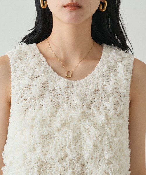LOUNGEDRESS（ラウンジドレス）の「チュールループニットベスト（ベスト・レディース・アイボリー/ブラック・FREE）」の3枚目の写真