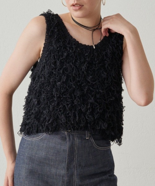 LOUNGEDRESS（ラウンジドレス）の「チュールループニットベスト（ベスト・レディース・アイボリー/ブラック・FREE）」の2枚目の写真