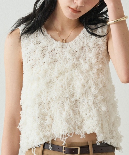 LOUNGEDRESS（ラウンジドレス）の「チュールループニットベスト（ベスト・レディース・アイボリー/ブラック・FREE）」の16枚目の写真