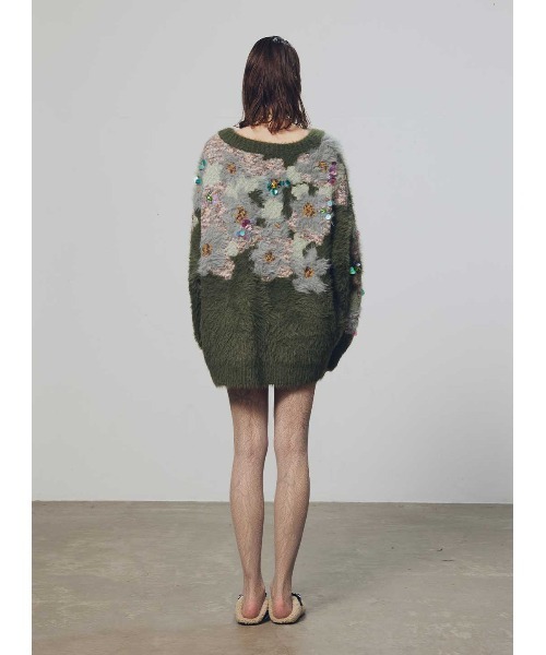 コエル 花柄ビジューシャギーカーディガン完売カーキ コエル 花柄ビジューシャギーカーディガン完売カーキ 花柄ビジュー