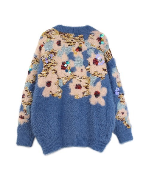 完売！コエル【COEL】 花柄ビジューシャギーカーディガン VネックGray 完売！コエル【COEL】 花柄ビジューシャギーカーディガン VネックGray