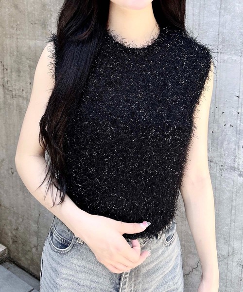 INGNI(イング)の「シャギーノースリニット(ニット/セーター・レディース・ライトグレー/ピンク/ブラック/オフホワイト・M)」の12枚目の写真
