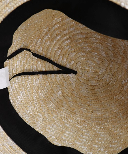 ISOOK（アイスー）の「ブラックリボンストローハット(chiica select)/麦わら帽子 麦わらハット ストローハット カンカン帽 リボン 日よけ 紫外線対策 UV対策（ハット・レディース・ベージュ・FREE）」の3枚目の写真