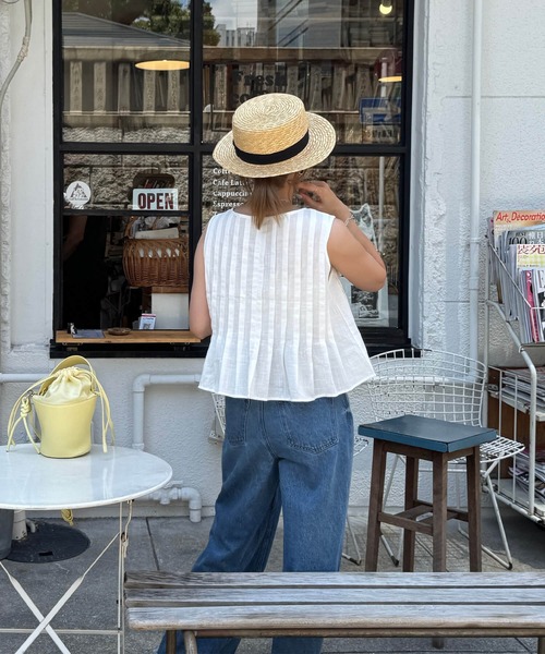 ISOOK（アイスー）の「ブラックリボンストローハット(chiica select)/麦わら帽子 麦わらハット ストローハット カンカン帽 リボン 日よけ 紫外線対策 UV対策（ハット・レディース・ベージュ・FREE）」の13枚目の写真