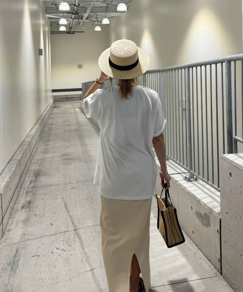 ISOOK（アイスー）の「ブラックリボンストローハット(chiica select)/麦わら帽子 麦わらハット ストローハット カンカン帽 リボン 日よけ 紫外線対策 UV対策（ハット・レディース・ベージュ・FREE）」の6枚目の写真