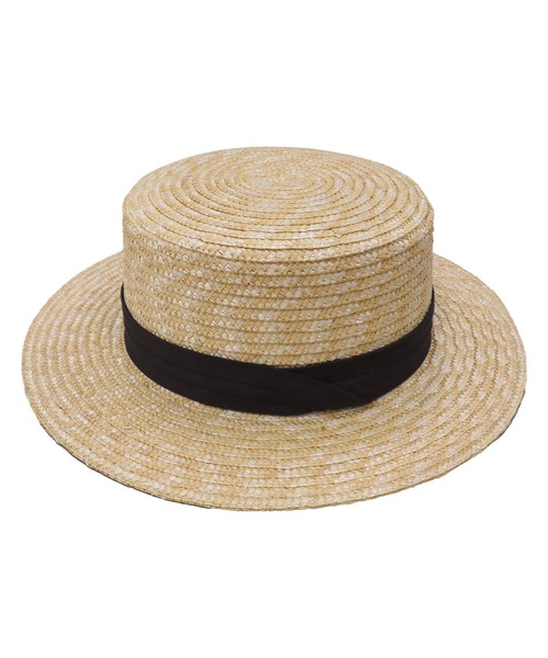 ISOOK（アイスー）の「ブラックリボンストローハット(chiica select)/麦わら帽子 麦わらハット ストローハット カンカン帽 リボン 日よけ 紫外線対策 UV対策（ハット・レディース・ベージュ・FREE）」の2枚目の写真