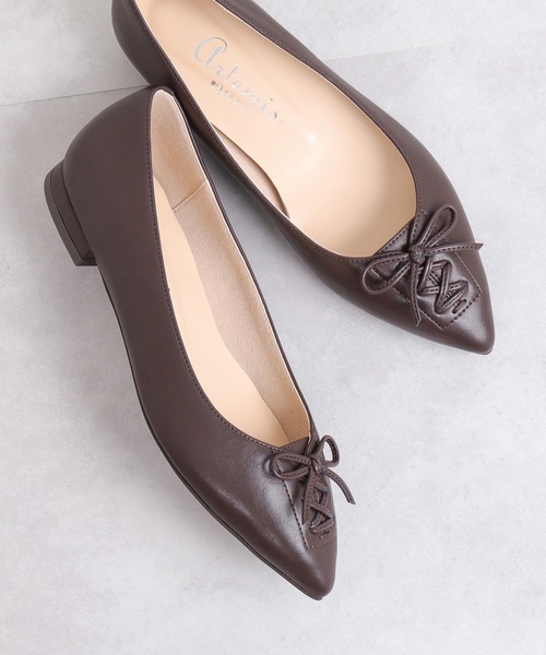 セール】レースアップデザイン ポインテッドトゥフラットシューズ