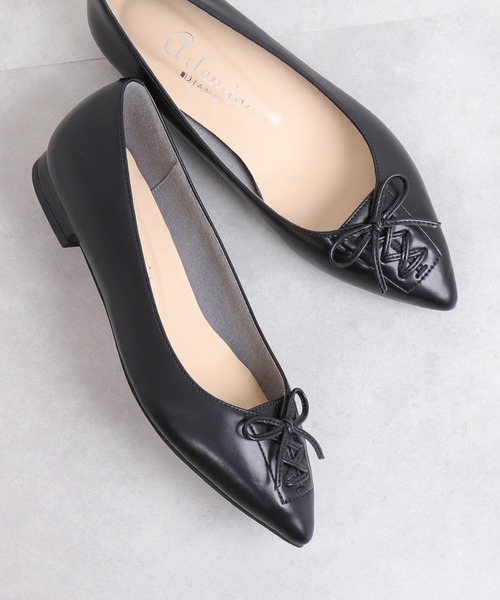 セール】レースアップデザイン ポインテッドトゥフラットシューズ