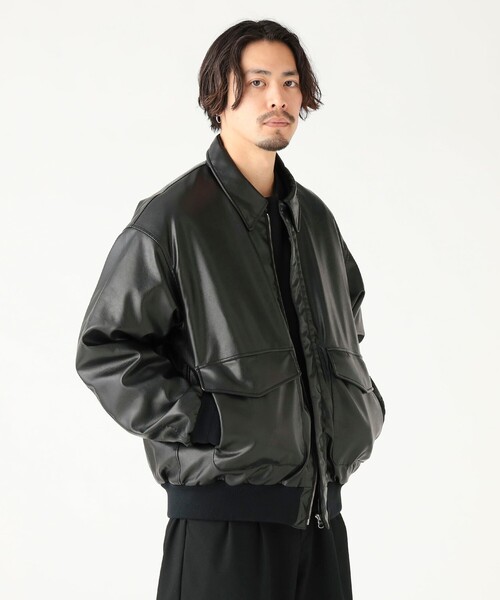 A2 レザー フライト ジャケット ブルゾン 中綿 ブラック M セール】フェイクレザー 中綿 A2 フライト ジャケット（ユニセックス