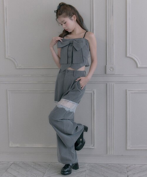 OLIVE des OLIVE（オリーブデオリーブ）の「レース切替ワイドスラックスパンツ（その他パンツ・レディース・グレー/ブラウン系その他/ブラック・FREE）」の11枚目の写真