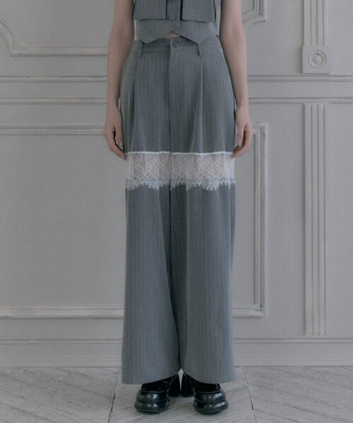 OLIVE des OLIVE（オリーブデオリーブ）の「レース切替ワイドスラックスパンツ（その他パンツ・レディース・グレー/ブラウン系その他/ブラック・FREE）」の12枚目の写真