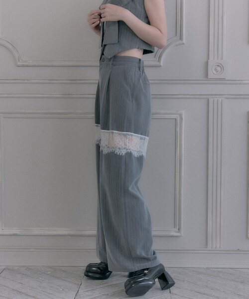OLIVE des OLIVE（オリーブデオリーブ）の「レース切替ワイドスラックスパンツ（その他パンツ・レディース・グレー/ブラウン系その他/ブラック・FREE）」の13枚目の写真