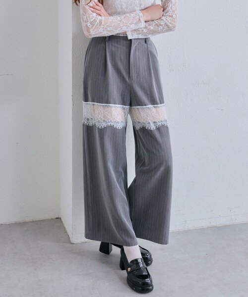OLIVE des OLIVE（オリーブデオリーブ）の「レース切替ワイドスラックスパンツ（その他パンツ・レディース・グレー/ブラウン系その他/ブラック・FREE）」の15枚目の写真