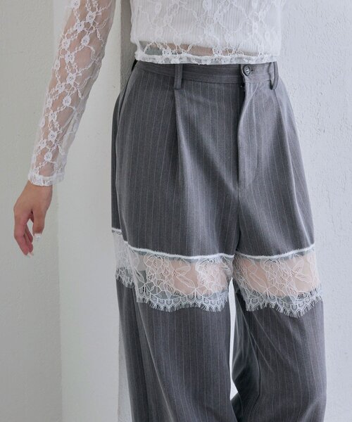 OLIVE des OLIVE（オリーブデオリーブ）の「レース切替ワイドスラックスパンツ（その他パンツ・レディース・グレー/ブラウン系その他/ブラック・FREE）」の16枚目の写真