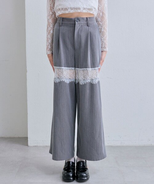 OLIVE des OLIVE（オリーブデオリーブ）の「レース切替ワイドスラックスパンツ（その他パンツ・レディース・グレー/ブラウン系その他/ブラック・FREE）」の18枚目の写真