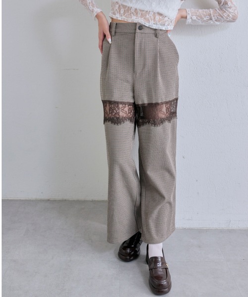 OLIVE des OLIVE（オリーブデオリーブ）の「レース切替ワイドスラックスパンツ（その他パンツ・レディース・グレー/ブラウン系その他/ブラック・FREE）」の3枚目の写真