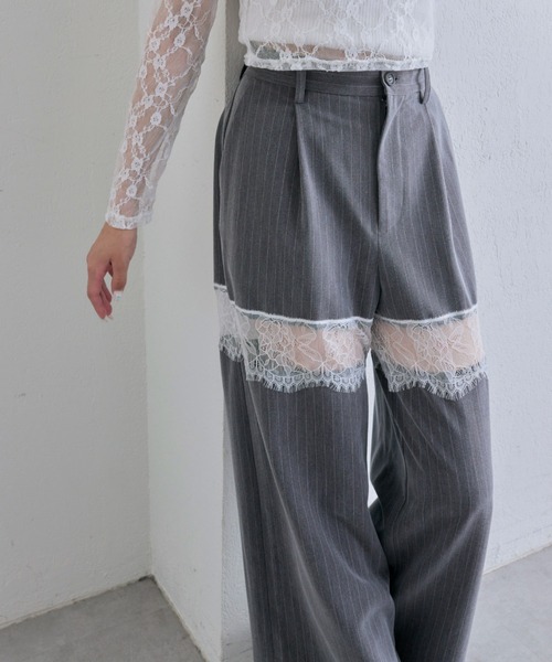 OLIVE des OLIVE（オリーブデオリーブ）の「レース切替ワイドスラックスパンツ（その他パンツ・レディース・グレー/ブラウン系その他/ブラック・FREE）」の9枚目の写真