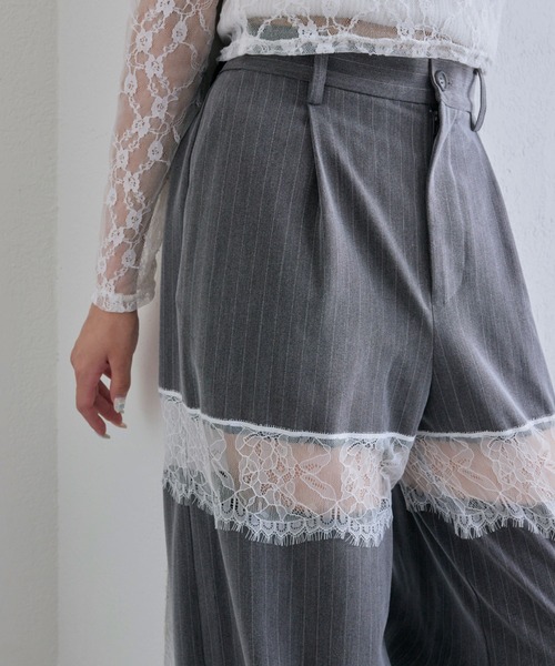 OLIVE des OLIVE（オリーブデオリーブ）の「レース切替ワイドスラックスパンツ（その他パンツ・レディース・グレー/ブラウン系その他/ブラック・FREE）」の6枚目の写真