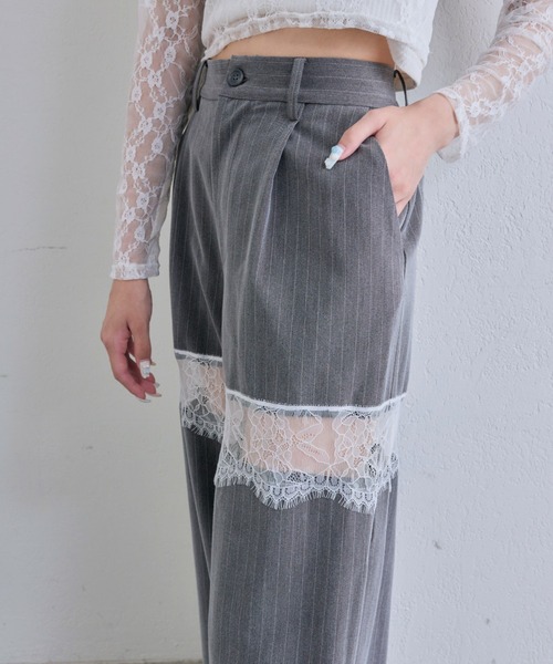 OLIVE des OLIVE（オリーブデオリーブ）の「レース切替ワイドスラックスパンツ（その他パンツ・レディース・グレー/ブラウン系その他/ブラック・FREE）」の5枚目の写真