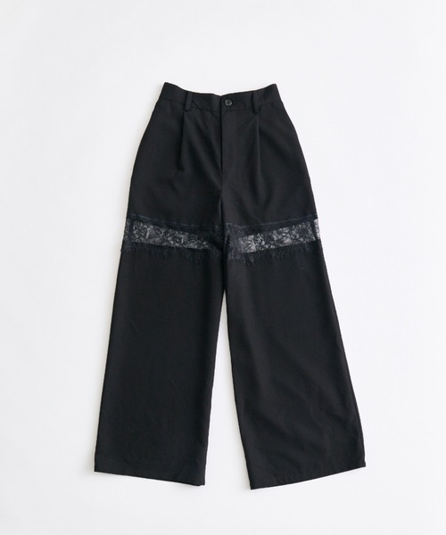 OLIVE des OLIVE（オリーブデオリーブ）の「レース切替ワイドスラックスパンツ（その他パンツ・レディース・グレー/ブラウン系その他/ブラック・FREE）」の10枚目の写真