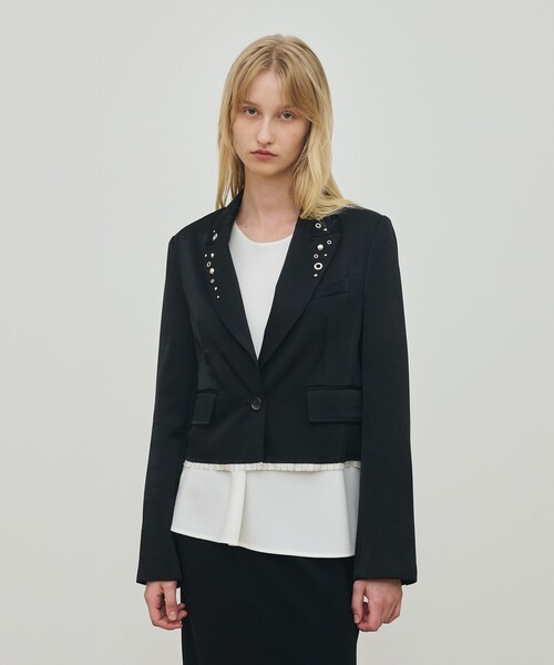 セール】レーヨンサテン クロップドジャケット（テーラードジャケット