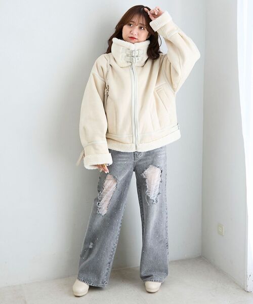 MAJESTIC LEGON(マジェスティックレゴン)の「オーバーサイズボアブルゾン(ブルゾン・レディース・ブラック/ダークブラウン/ピンク/アイボリー/キャメル・SMALL/MEDIUM/X-SMALL)」の7枚目の写真