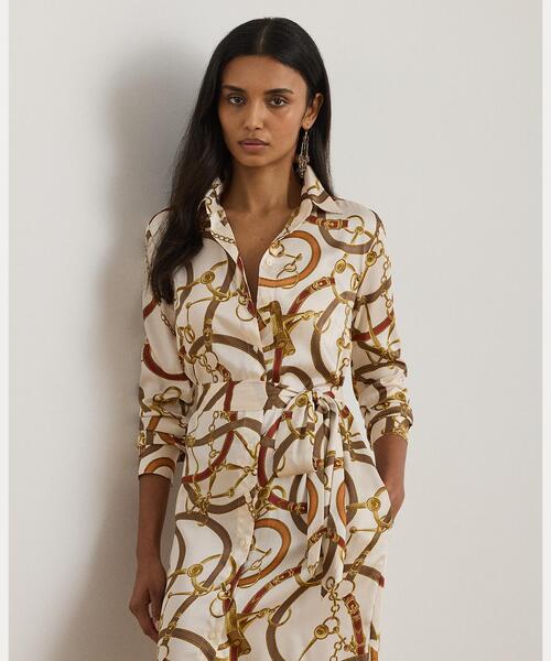 タイムセール　Lauren Ralph Laurenベルティング ドレス 4 ベルティングプリント ツイル シャツドレス（シャツワンピース