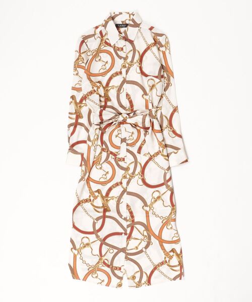 タイムセール　Lauren Ralph Laurenベルティング ドレス 4 ベルティングプリント ツイル シャツドレス（シャツワンピース