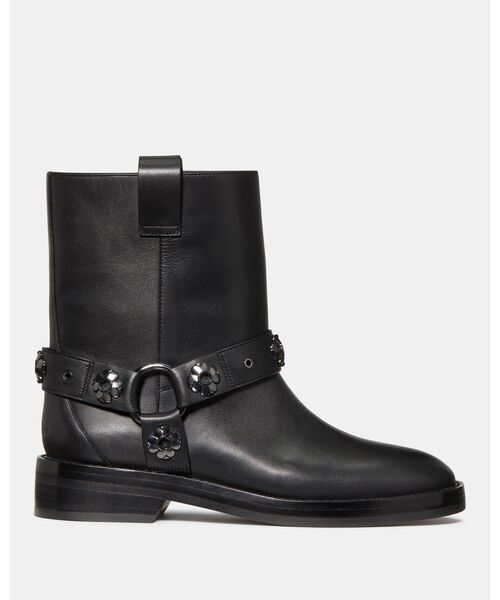 (取寄) ケイトスペード レディース スペード フラワー スタッズ スムース レザー モト ブーツ Kate Spade New York women Spade Flower Stud Smooth Leather Moto Boots Black スペード フラワー スタッズ モト ブーツ（ブーツ）｜kate spade new
