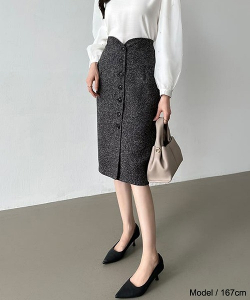 SEU（エスイーユー）の「ツイード調スカート 秋冬ペンシルスカート ハイウエスト Iライン オフィスカジュアル きれいめカジュアル レディース 韓国（スカート・レディース・ブラック/グレー・L/M）」の7枚目の写真