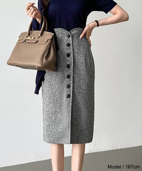 SEU（エスイーユー）の「ツイード調スカート 秋冬ペンシルスカート ハイウエスト Iライン オフィスカジュアル きれいめカジュアル レディース 韓国（スカート・レディース・ブラック/グレー・L/M）」の8枚目の写真