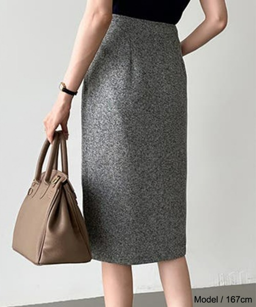 SEU（エスイーユー）の「ツイード調スカート 秋冬ペンシルスカート ハイウエスト Iライン オフィスカジュアル きれいめカジュアル レディース 韓国（スカート・レディース・ブラック/グレー・L/M）」の10枚目の写真