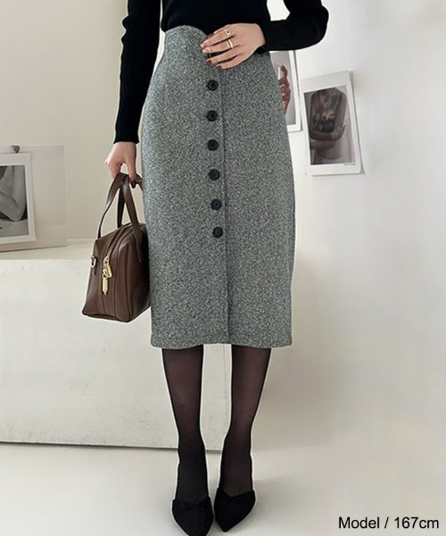 SEU（エスイーユー）の「ツイード調スカート 秋冬ペンシルスカート ハイウエスト Iライン オフィスカジュアル きれいめカジュアル レディース 韓国（スカート・レディース・ブラック/グレー・L/M）」の11枚目の写真