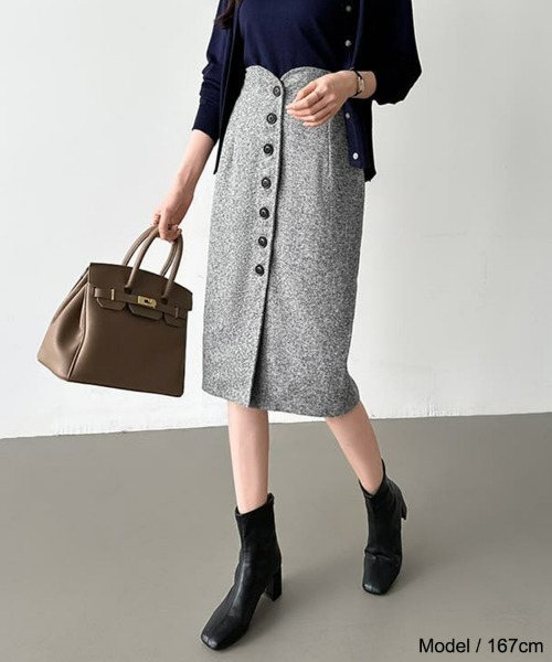 SEU（エスイーユー）の「ツイード調スカート 秋冬ペンシルスカート ハイウエスト Iライン オフィスカジュアル きれいめカジュアル レディース 韓国（スカート・レディース・ブラック/グレー・L/M）」の12枚目の写真