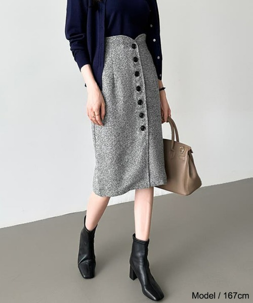 SEU（エスイーユー）の「ツイード調スカート 秋冬ペンシルスカート ハイウエスト Iライン オフィスカジュアル きれいめカジュアル レディース 韓国（スカート・レディース・ブラック/グレー・L/M）」の13枚目の写真