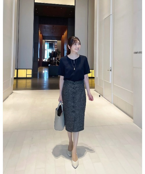 SEU（エスイーユー）の「ツイード調スカート 秋冬ペンシルスカート ハイウエスト Iライン オフィスカジュアル きれいめカジュアル レディース 韓国（スカート・レディース・ブラック/グレー・L/M）」の3枚目の写真