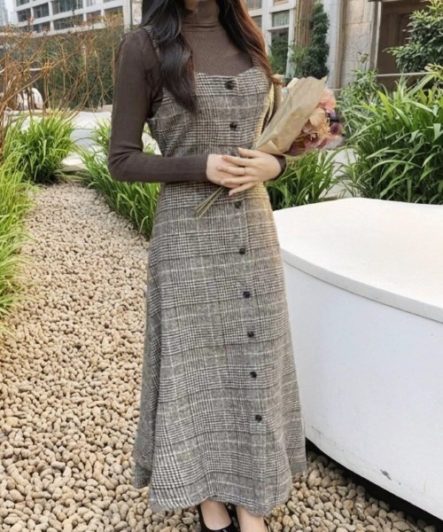cammie(キャミー)の「バックリボンフロントボタンチェックワンピース(ワンピース・レディース・ブラック/ブラウン・L/M)」の3枚目の写真