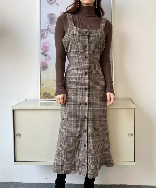 cammie(キャミー)の「バックリボンフロントボタンチェックワンピース(ワンピース・レディース・ブラック/ブラウン・L/M)」の9枚目の写真