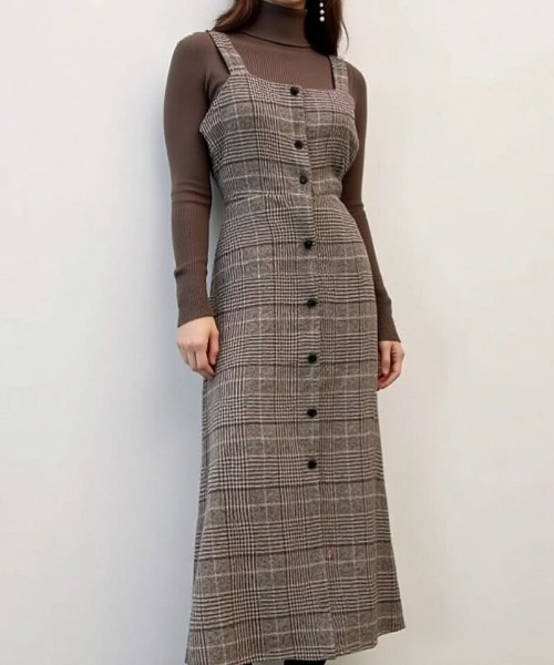 cammie(キャミー)の「バックリボンフロントボタンチェックワンピース(ワンピース・レディース・ブラック/ブラウン・L/M)」の8枚目の写真
