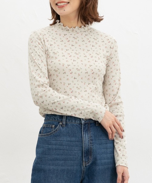 Honeys(ハニーズ)の「総柄ハイネックT(Tシャツ/カットソー・レディース・アイボリー系1/ホワイト×グレー/ホワイト系その他/ベージュ系その他・LL/M/L/S)」の3枚目の写真