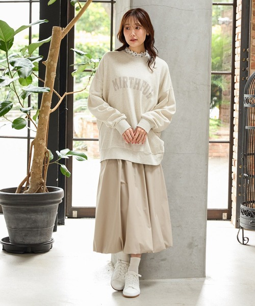 Honeys(ハニーズ)の「総柄ハイネックT(Tシャツ/カットソー・レディース・アイボリー系1/ホワイト×グレー/ホワイト系その他/ベージュ系その他・LL/M/L/S)」の6枚目の写真