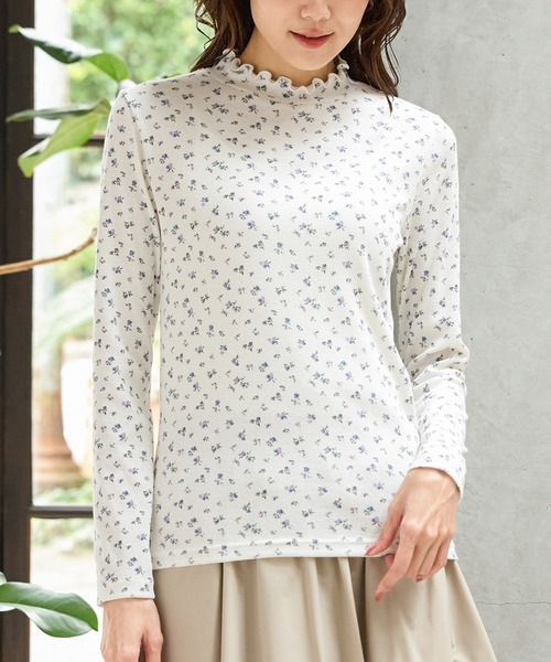 Honeys(ハニーズ)の「総柄ハイネックT(Tシャツ/カットソー・レディース・アイボリー系1/ホワイト×グレー/ホワイト系その他/ベージュ系その他・LL/M/L/S)」の9枚目の写真