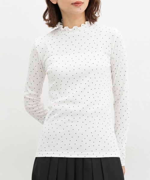 Honeys(ハニーズ)の「総柄ハイネックT(Tシャツ/カットソー・レディース・アイボリー系1/ホワイト×グレー/ホワイト系その他/ベージュ系その他・LL/M/L/S)」の12枚目の写真