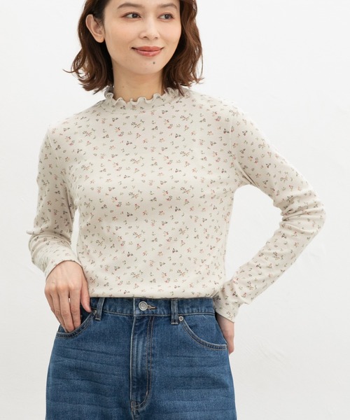Honeys(ハニーズ)の「総柄ハイネックT(Tシャツ/カットソー・レディース・アイボリー系1/ホワイト×グレー/ホワイト系その他/ベージュ系その他・LL/M/L/S)」の14枚目の写真
