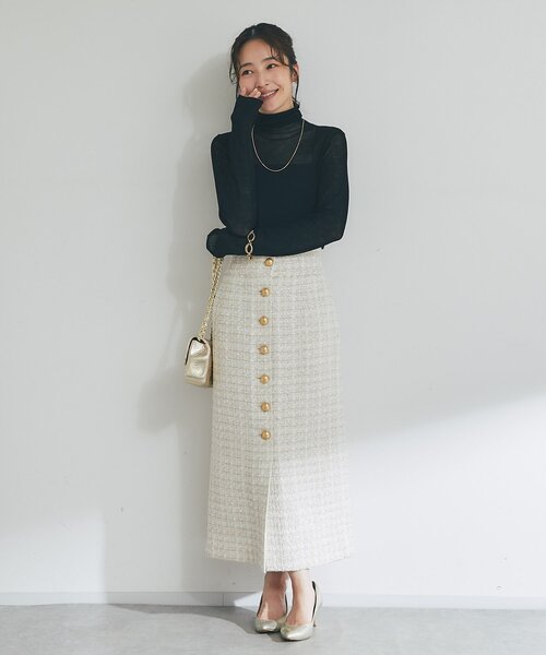 お上品で美人見え】ファンシーツイードナローロングスカート