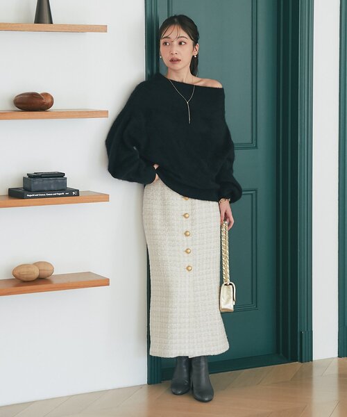 ⭐︎お値下げ⭐︎購入時から半額✨【お上品で美人見え】ツイードナローロングスカート お上品で美人見え】ファンシーツイードナローロングスカート