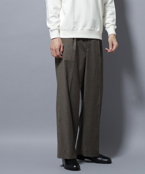 セール】DELEGANTEエアリーサキソニー/CHK/ST ストレートFITパンツ